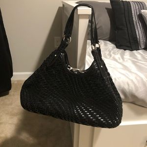 Cole Haan black leather Genevieve weave purse